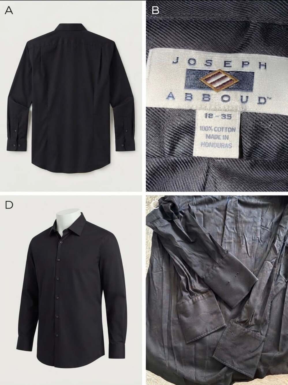 Joseph Abboud Long Sleeve Dress Shirt Size 18-35 Black Cotton